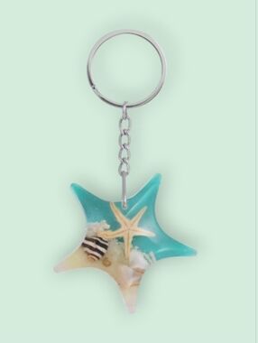 Starfish Keychain Multicolor Glow In The Dark With Beach Design-NIB